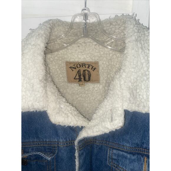 North 40 Men's Sherpa Lined Jacket Men's Blue Button Up Denim Trucker Sz Large - Picture 2 of 11